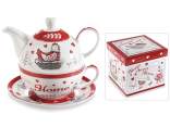 Gallina porcelain cup, teapot and saucer set w/box. gift