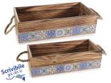 Set 2 cutii din lemn cu manere de sfoara cu decoratiuni 