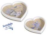 Set of 2 heart-shaped trays in wood with 