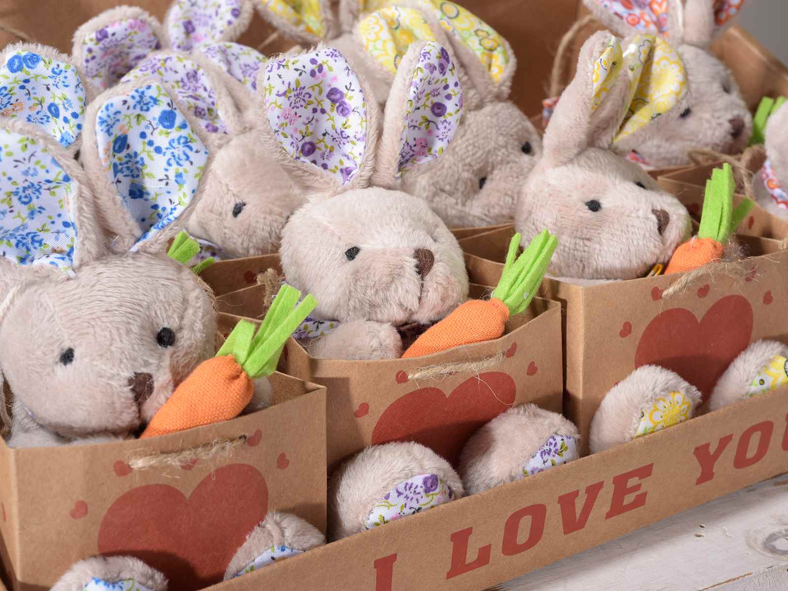 Lapin avec carotte de peluche dans sac et expo 57 03 87