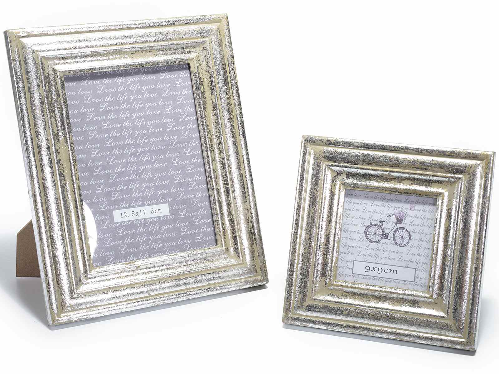 Set 2 cornici portafoto in legno effetto argento anticato (51.26 ...