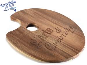 Tabla de cortar en madera de acacia en forma de paleta con g