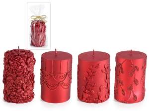 vente en gros bougies rouges décorées en relief