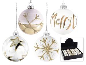 Glass Christmas balls wholesaler with gold glitter