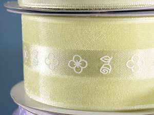 Wholesale green satin organza ribbon with flowers