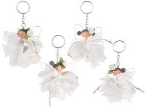 Schlüsselanhänger mit Harzfee und weißem Blumenkleid