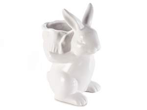 Vaza cu ridicata din ceramica alba de iepure