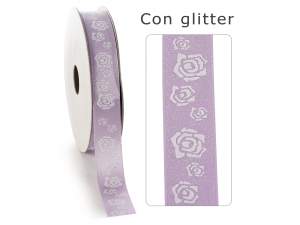 Lilac satin ribbon wholesaler with glitter