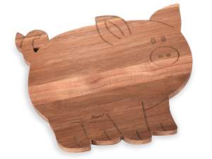 Tabla de cortar de madera de acacia con forma de cerdo