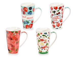 Wholesale red fruit design porcelain mugs