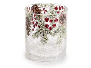 ingrosso vaso candela decori pini pigna neve