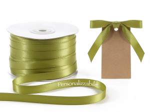 Satin double ribbon olive green personalized