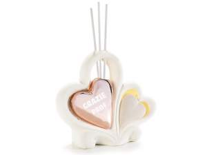 Coeurs en porcelaine avec lumière LED et bâton 