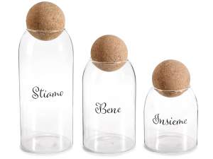 Set of 3 glass food jars with ball cork stoppers