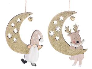 Wholesale glitter santa claus moon decoration