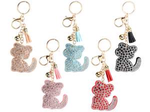 Charm/Key ring cat with rhinestones and pendants