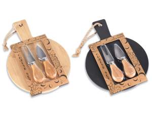 Bamboo/slate cutting board set with 2 cheese knives and cord