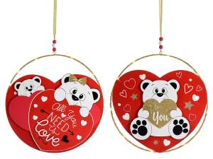 Metal decoration to hang with wooden teddy bear and lights