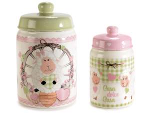 Set of 2 decorated ceramic jars 