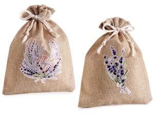 Jute bag with lavender print and closing pull