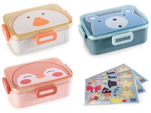 Lunch box/lunch box in polypropylene with fork and stickers