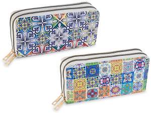 Women's imitation leather wallet with double zip 