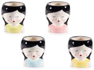 Decorative ceramic vase / make-up holder with a woman's face
