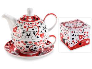 Bear porcelain cup, teapot and saucer set w/box. gift