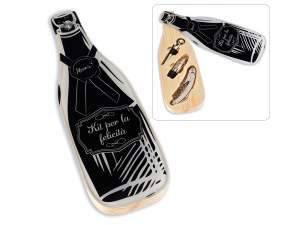 Wooden and glass container bottle with 3 sommelier accessori