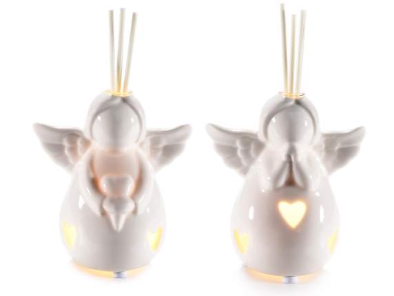 Ángel de porcelana con luces LED y varilla de perfume.