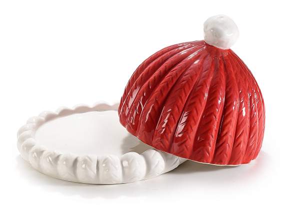 Plato de comida de cerámica con tapa tipo sombrero