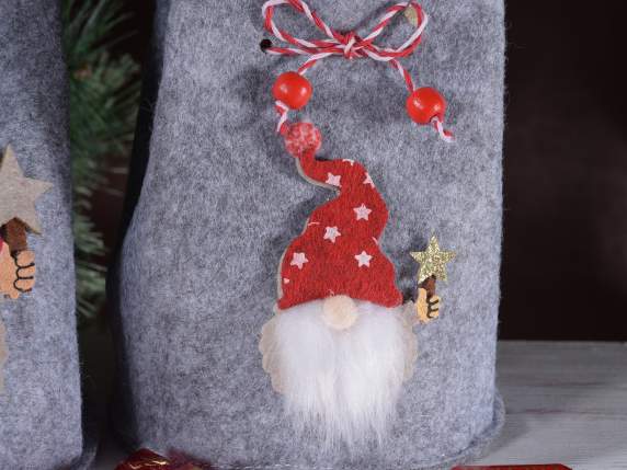 Set de 2 bolsas de tela con lazo, Papá Noel y estrella brill