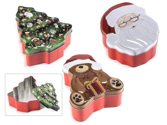 Caja metálica con formas navideñas y detalles en relieve