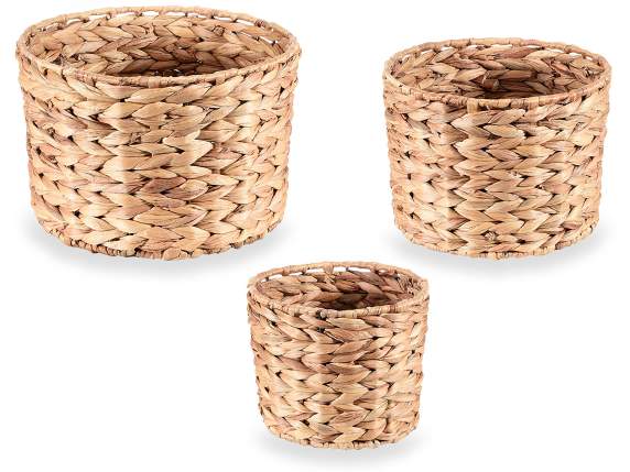 Set de 3 cestas tejidas de fibras naturales.