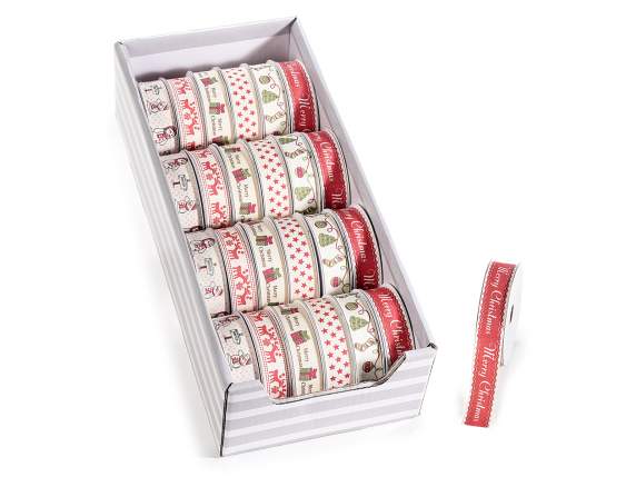 Expositor de 24 cintas de algodón con estampado navideño