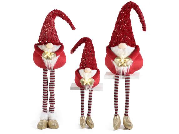 Set de 3 Papá Noel de patas largas de tela con estrella LED