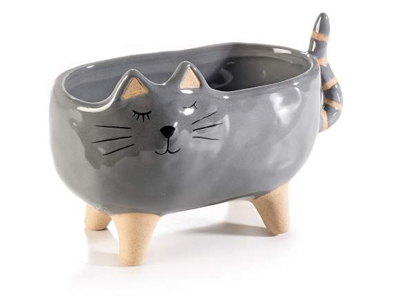 Jarrón de gato de cerámica con patas.