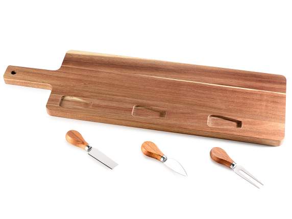 Juego de tabla de cortar de madera de acacia con 3 cubiertos