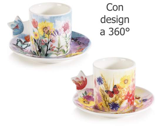 Caja de 2 tazas y platos de porcelana Fiori di Campo