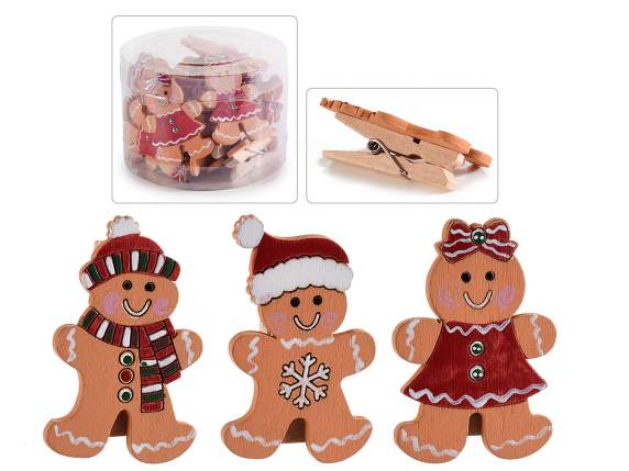 Pack de 18 clavijas de madera con Gingerbread Man