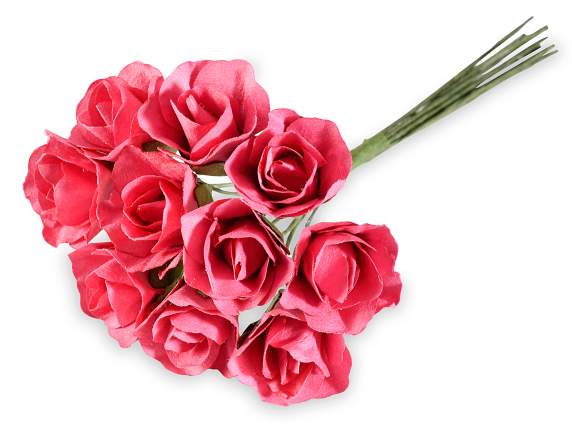 Rosa artificial de papel fucsia con tallo moldeable