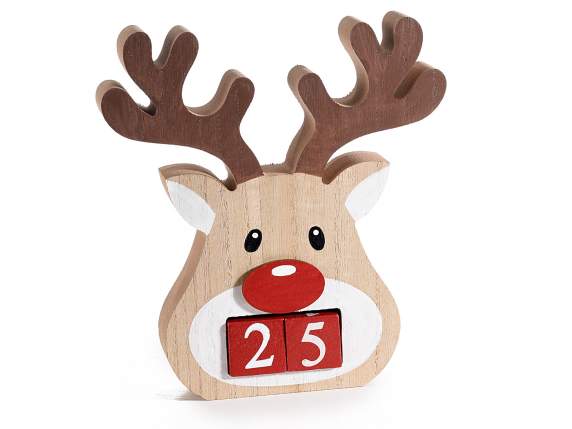 Calendario perpetuo de madera con renos y dados extraíbles