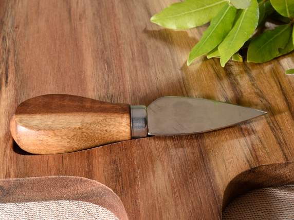 Juego de tabla de cortar de madera de acacia con cuchillo.