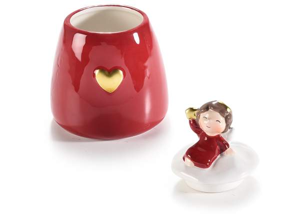 Frasco de comida de cerámica con tapa con ángel y corazón