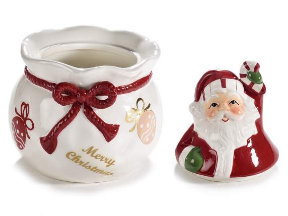 Tarro de comida de cerámica con Papá Noel y adornos