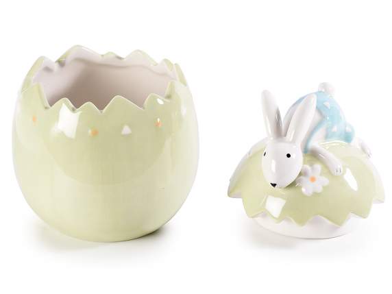 Tarro de cerámica para guardar huevos con conejito y flor