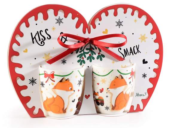 Caja regalo 2 tazas de porcelana con adornos Amor Invernal