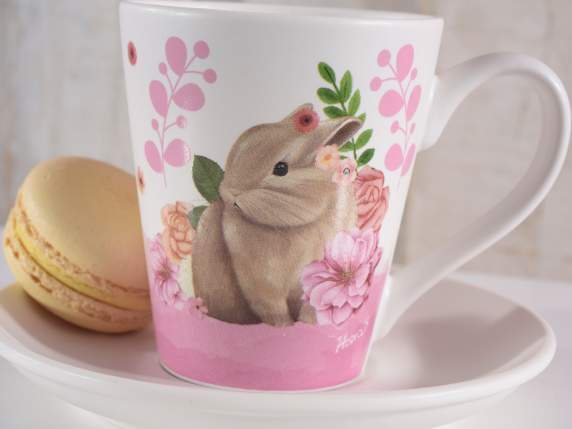Taza de café de porcelana Bunny con platillo