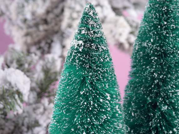 Set 4 alberi di Natale artificiali innevati su base in legno