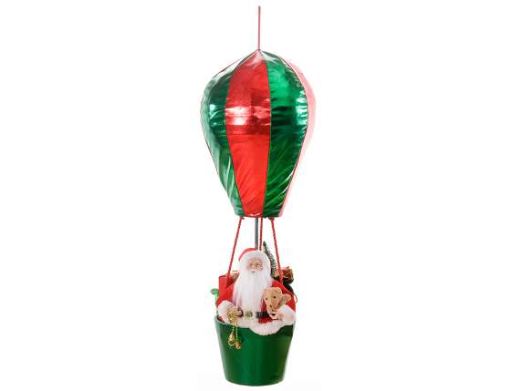 Balon cu aer cald de 80cm cu Moș Crăciun, ursuleț de pluș și